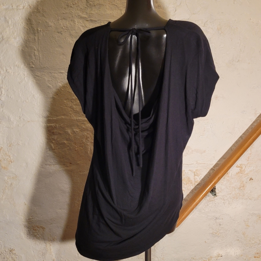 Halogen Draped Tie Back Hi-Lo Black Blouse Women's L